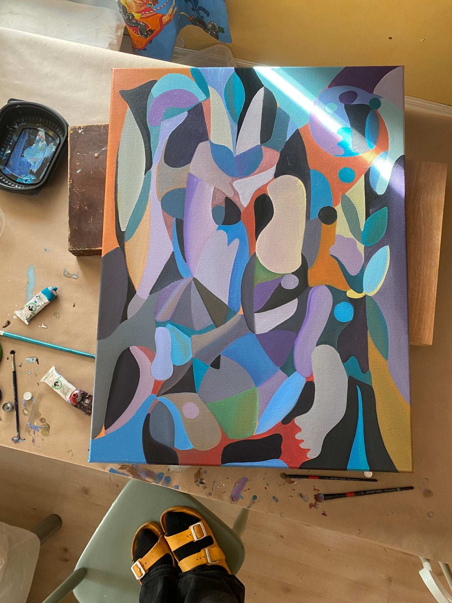 "Foot in the jungle" – Icke-figurativ oljemålning, passar kontor eller hall (Ej färdig)