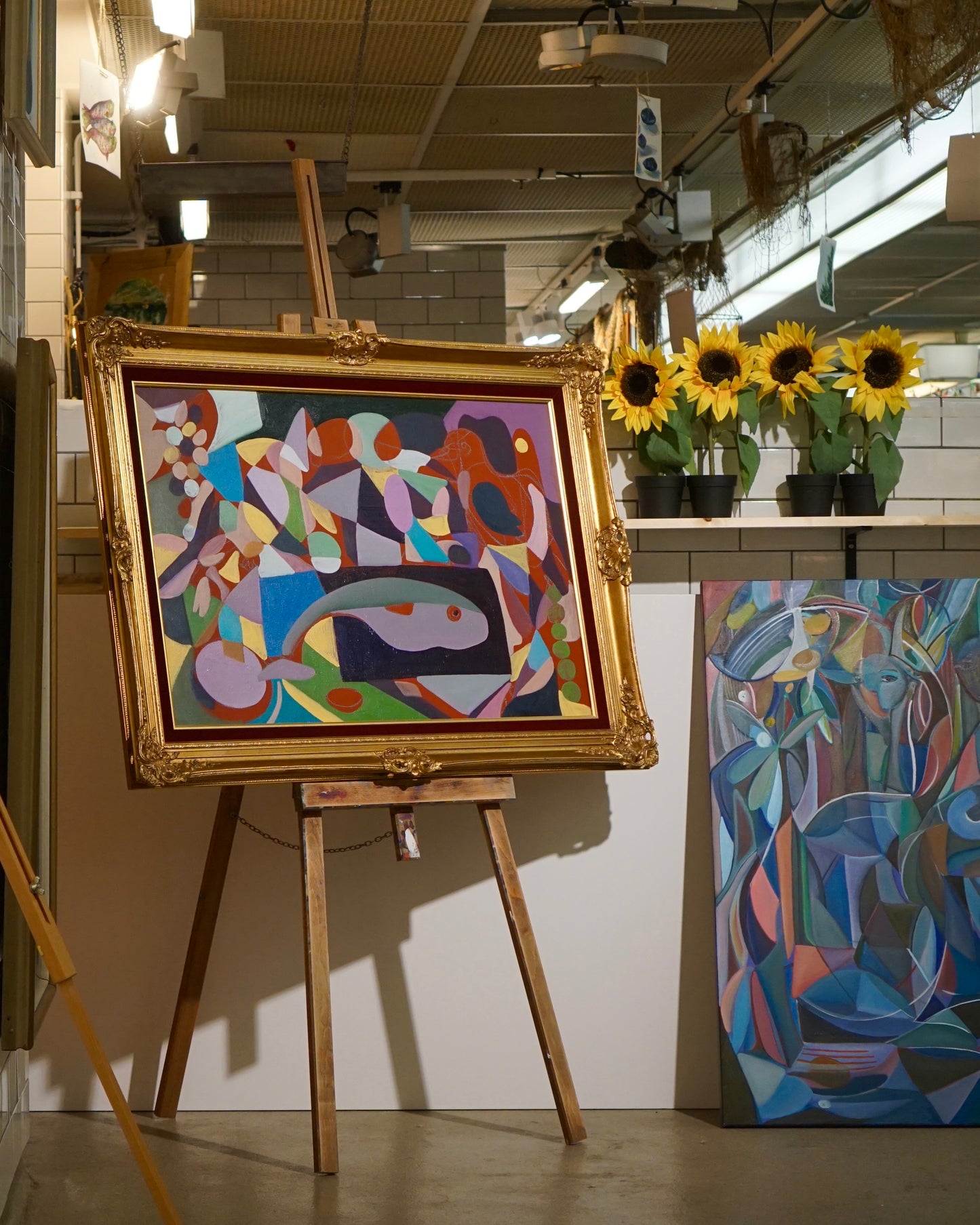 Hötorget – Oljemålning med guldram i sammet