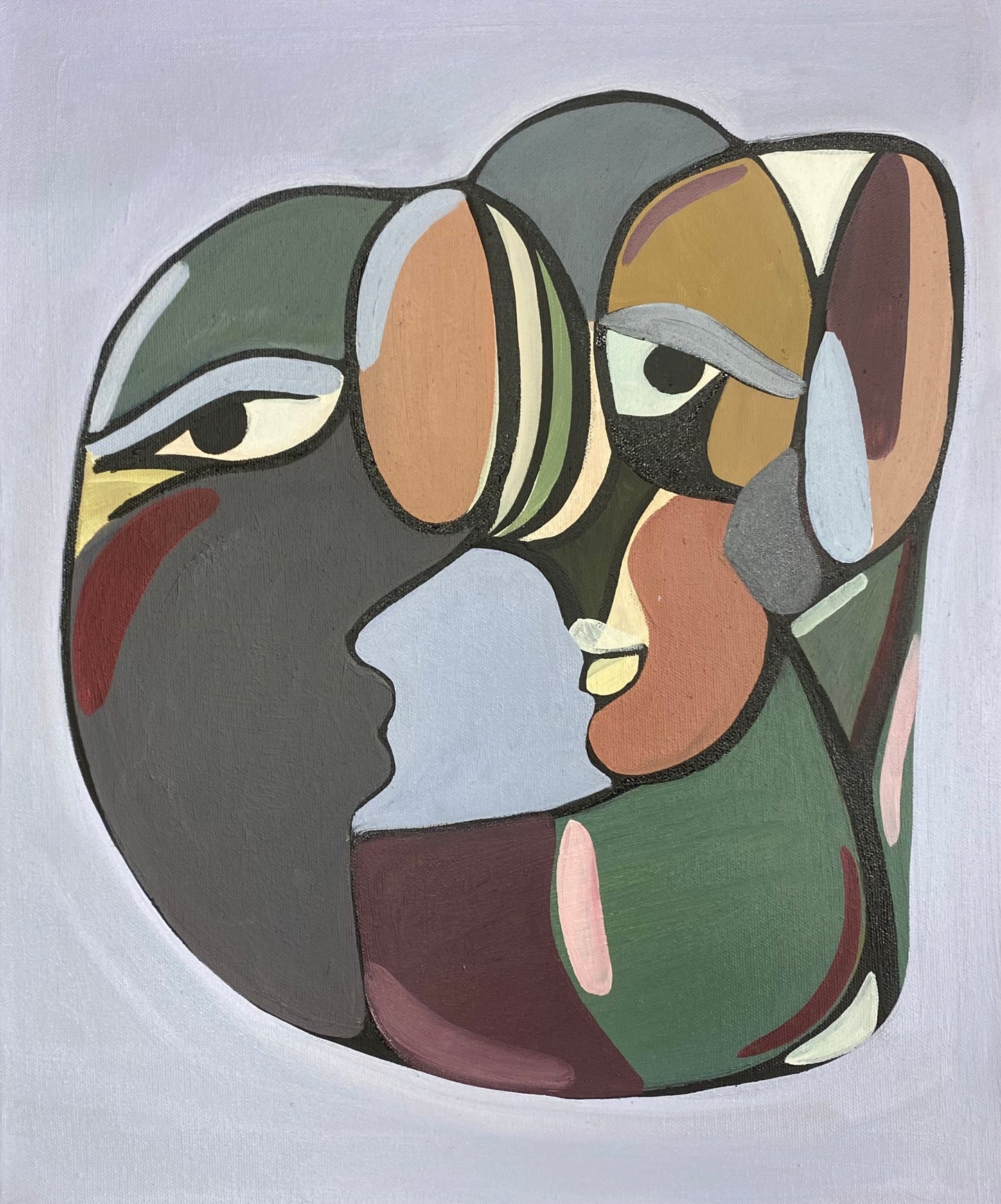 "Two Purple Faces" – oljemålning på bomullsduk, Ingen Ram