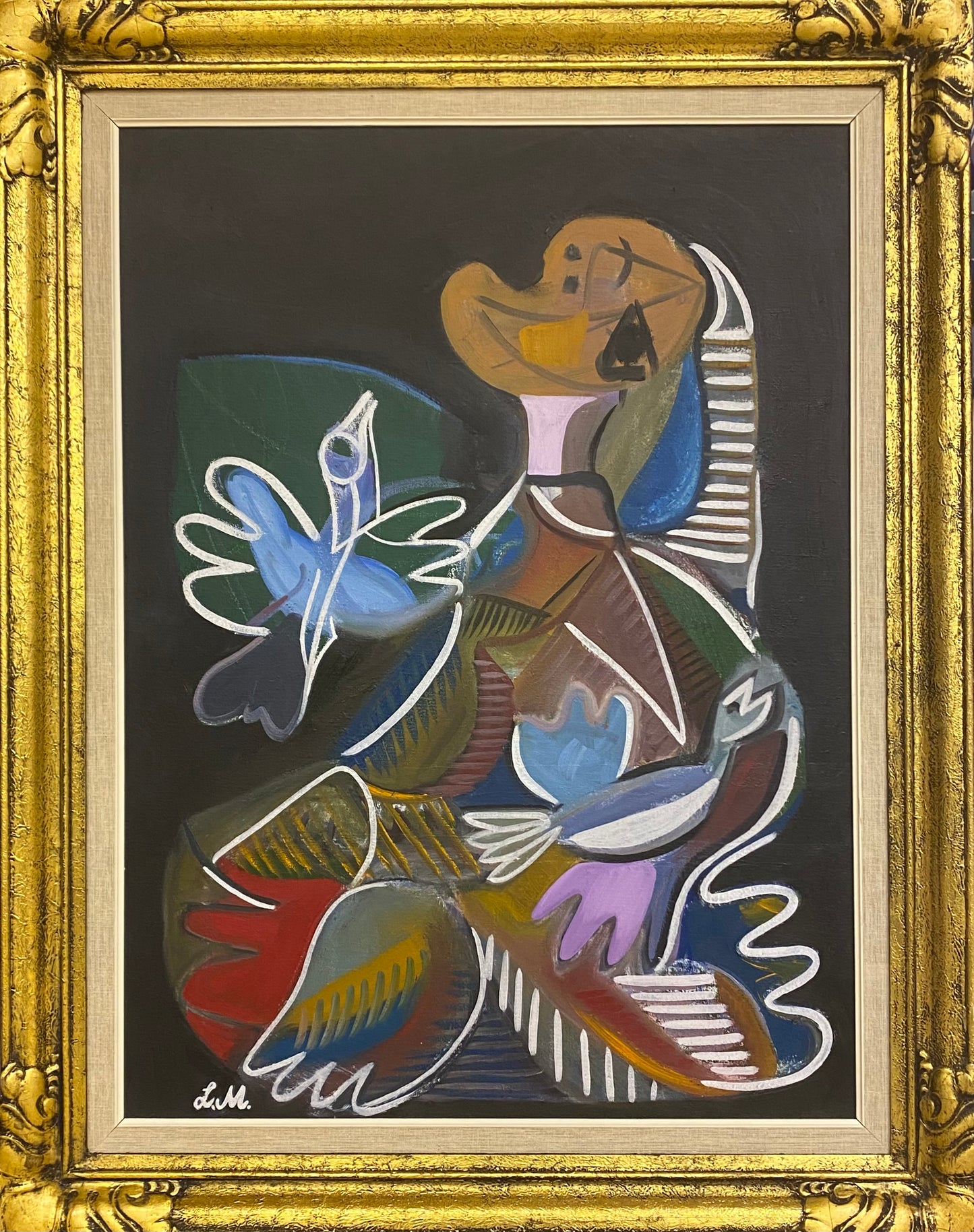 "Killed 3 birds with one stone"  – Oljemålning med guldram