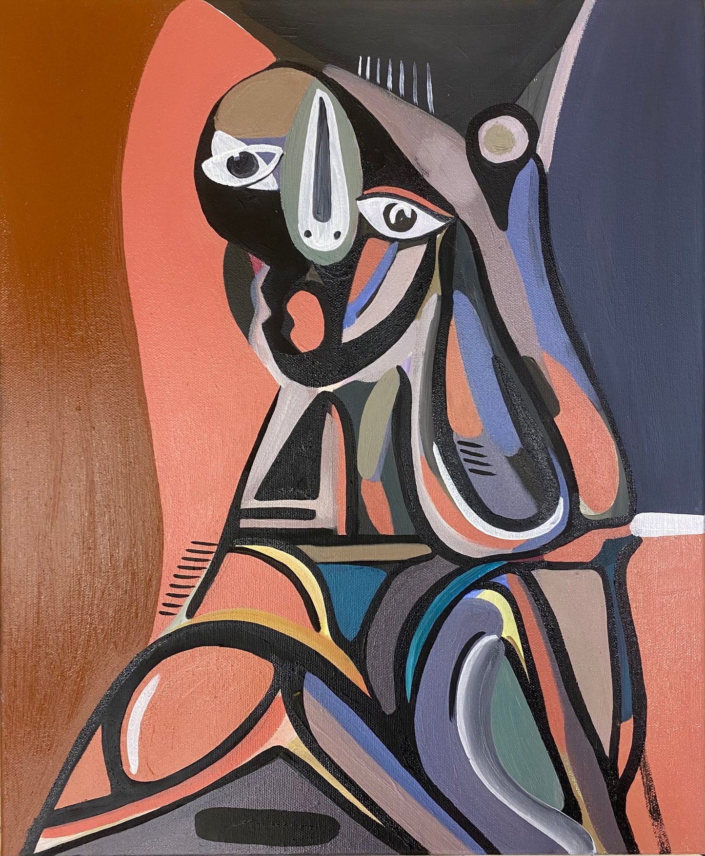 "emo girl" – oljemålning på bomullsduk, Ingen Ram