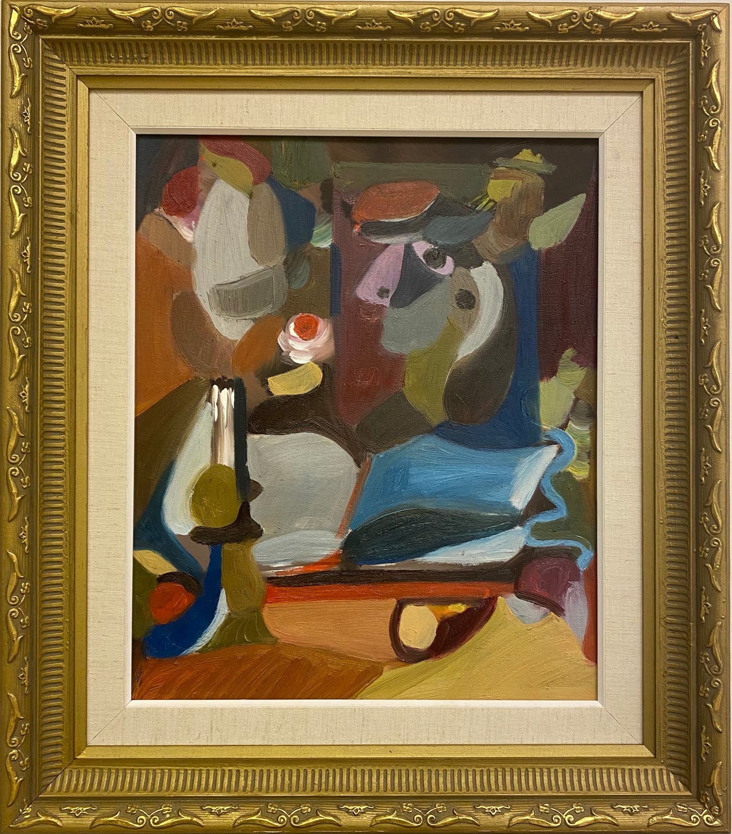 "Dyslexic woman reads The Count of Monte Cristo" – Oljefärg på linneduk, inramad (Ej färdig)