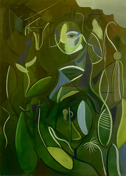 "In the end we are all alone in the jungle" – oljemålning på bomullsduk, Ingen Ram