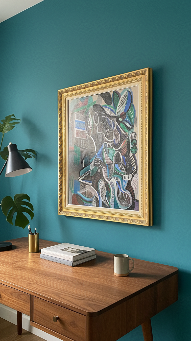 Woman looking out through the window – Oljemålning med guldram (100% klar)