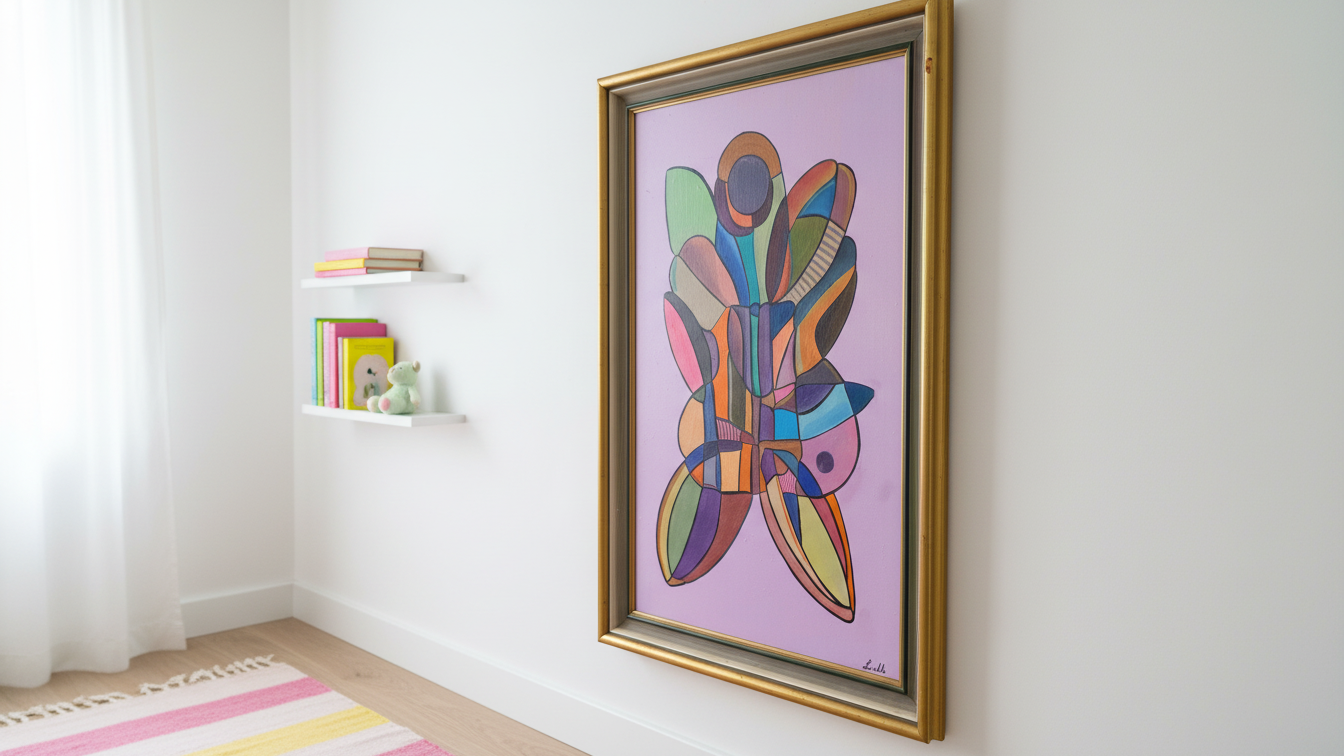 Sommerfugl (Butterfly effect) – Oljemålning med guldram, 68 x 102 x 5.5 (100% klar)