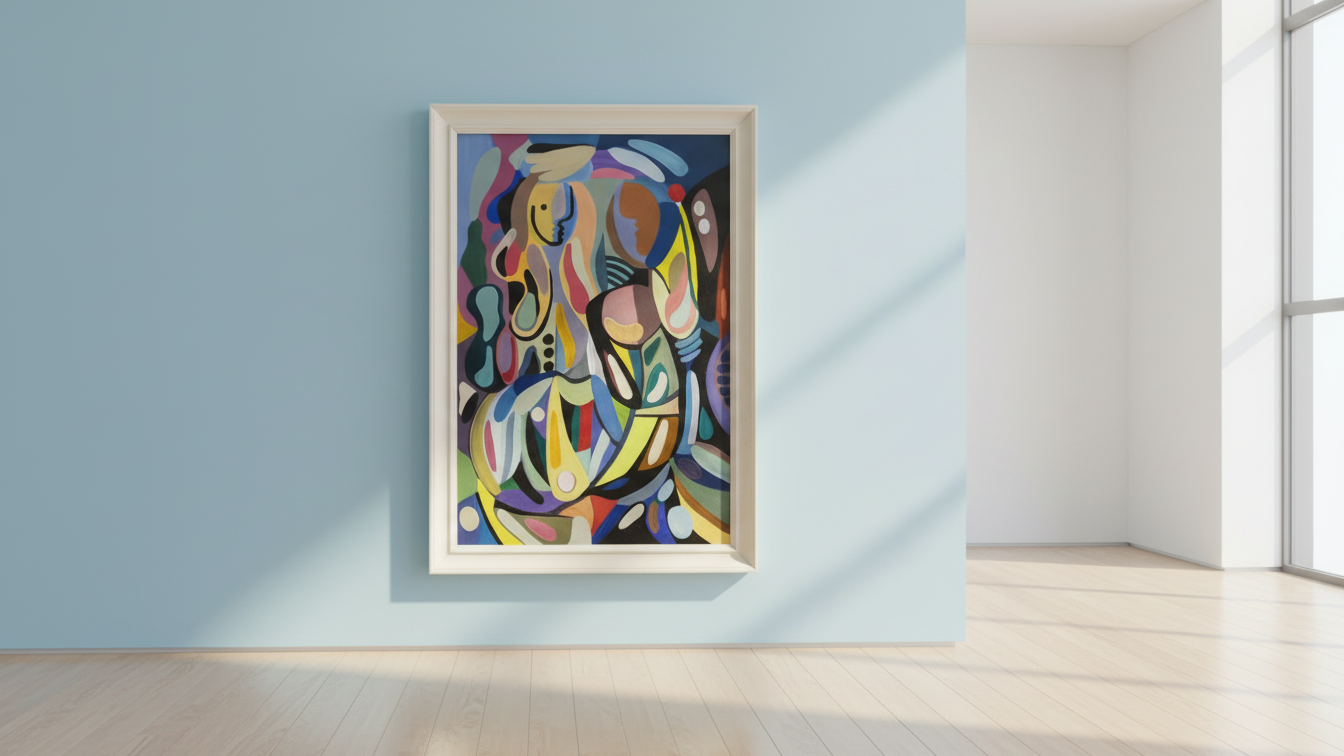 Speglingar i vattnet – Akrylmålning med vit ram (Ska signeras)