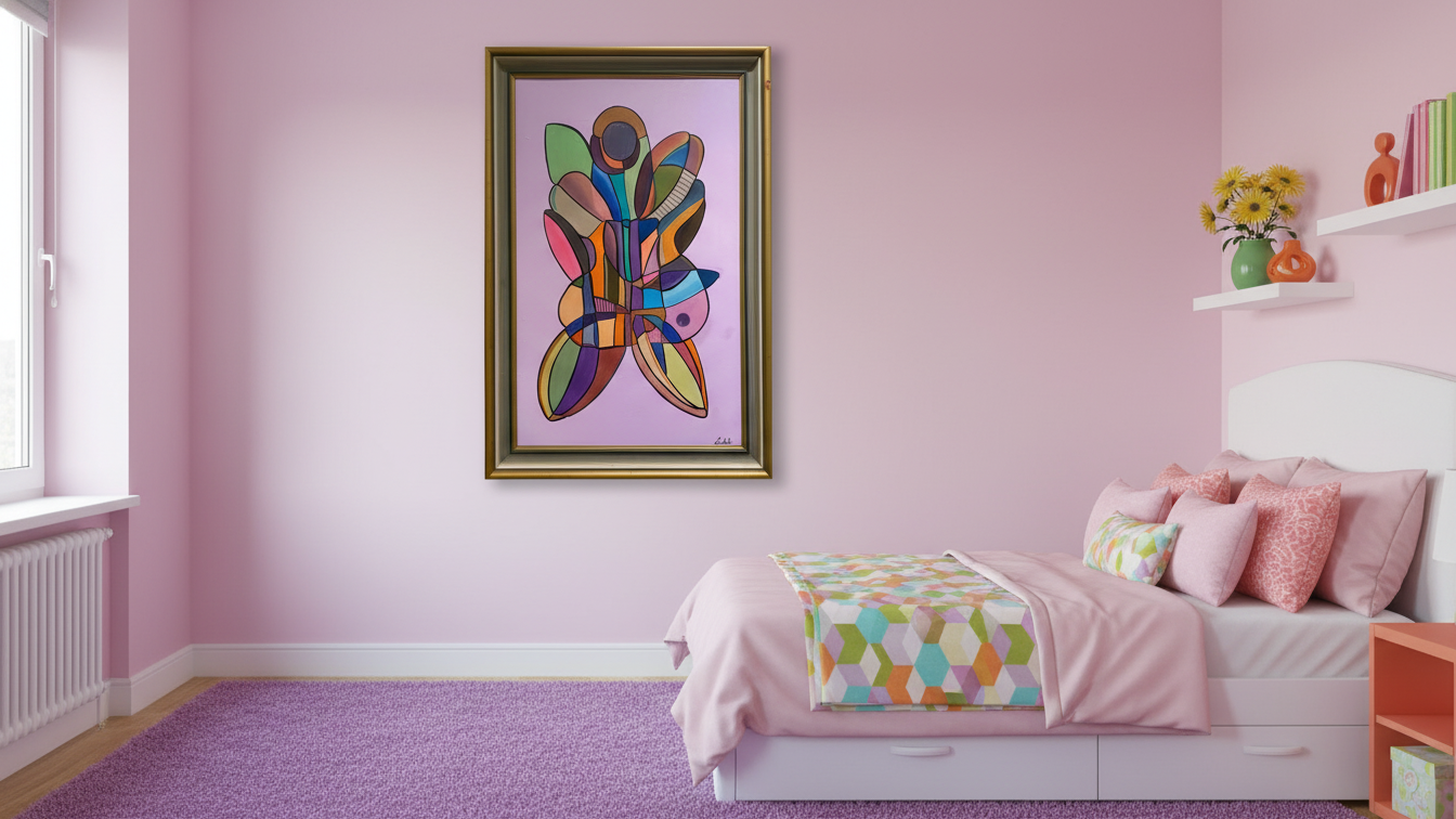 Sommerfugl (Butterfly effect) – Oljemålning med guldram, 68 x 102 x 5.5 (100% klar)