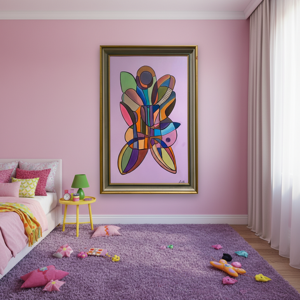 Sommerfugl (Butterfly effect) – Oljemålning med guldram, 68 x 102 x 5.5 (100% klar)