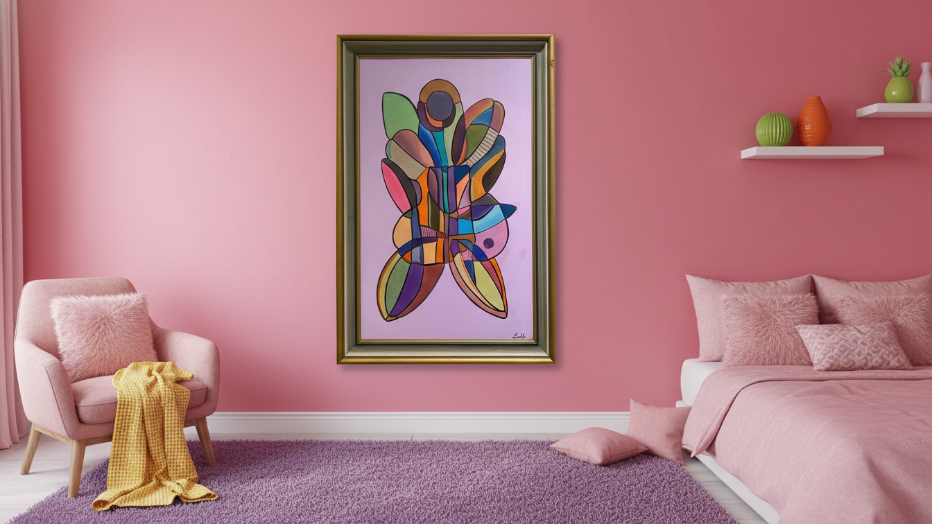 Sommerfugl (Butterfly effect) – Oljemålning med guldram, 68 x 102 x 5.5 (100% klar)