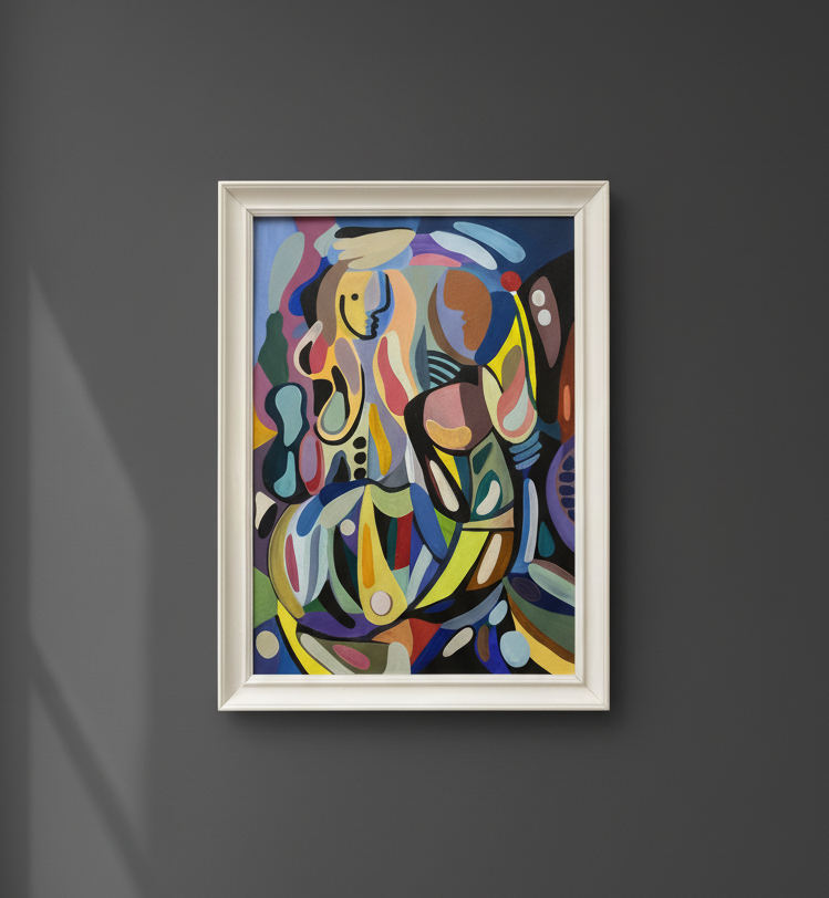 Speglingar i vattnet – Akrylmålning med vit ram (Ska signeras)