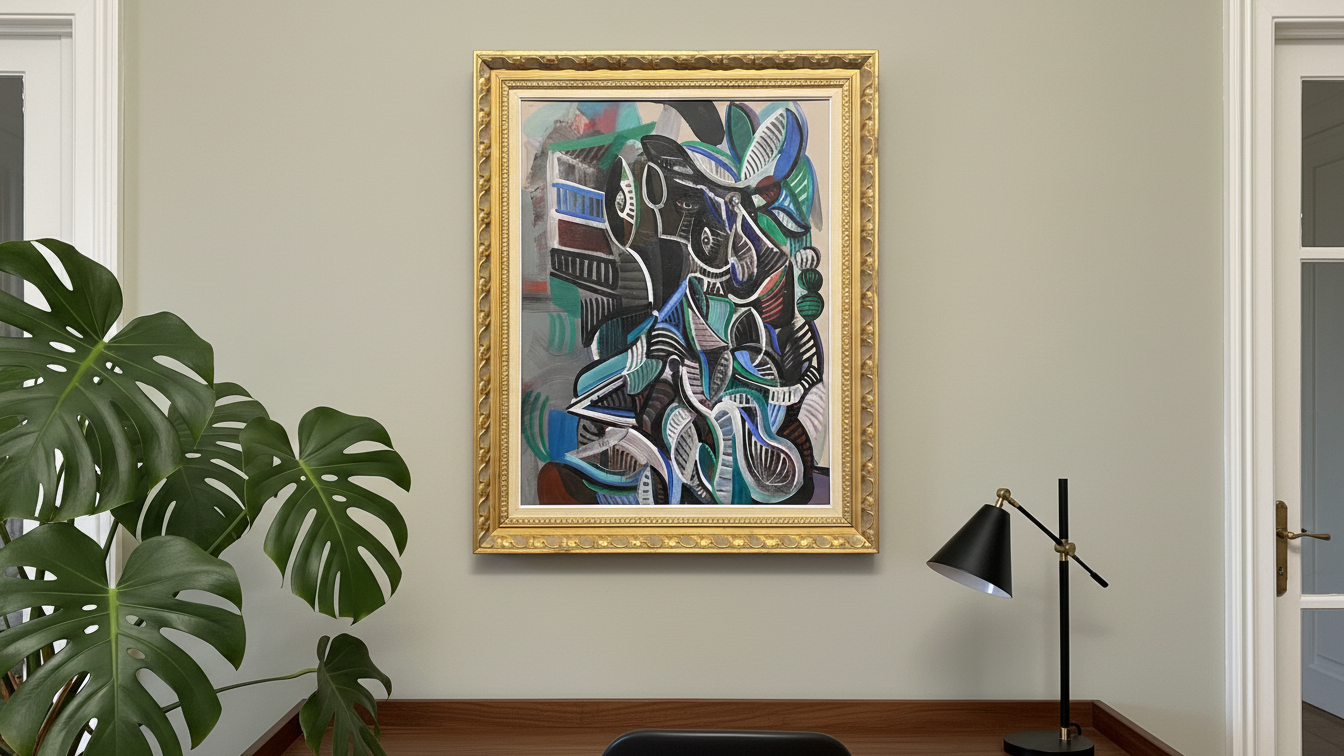 Woman looking out through the window – Oljemålning med guldram (100% klar)