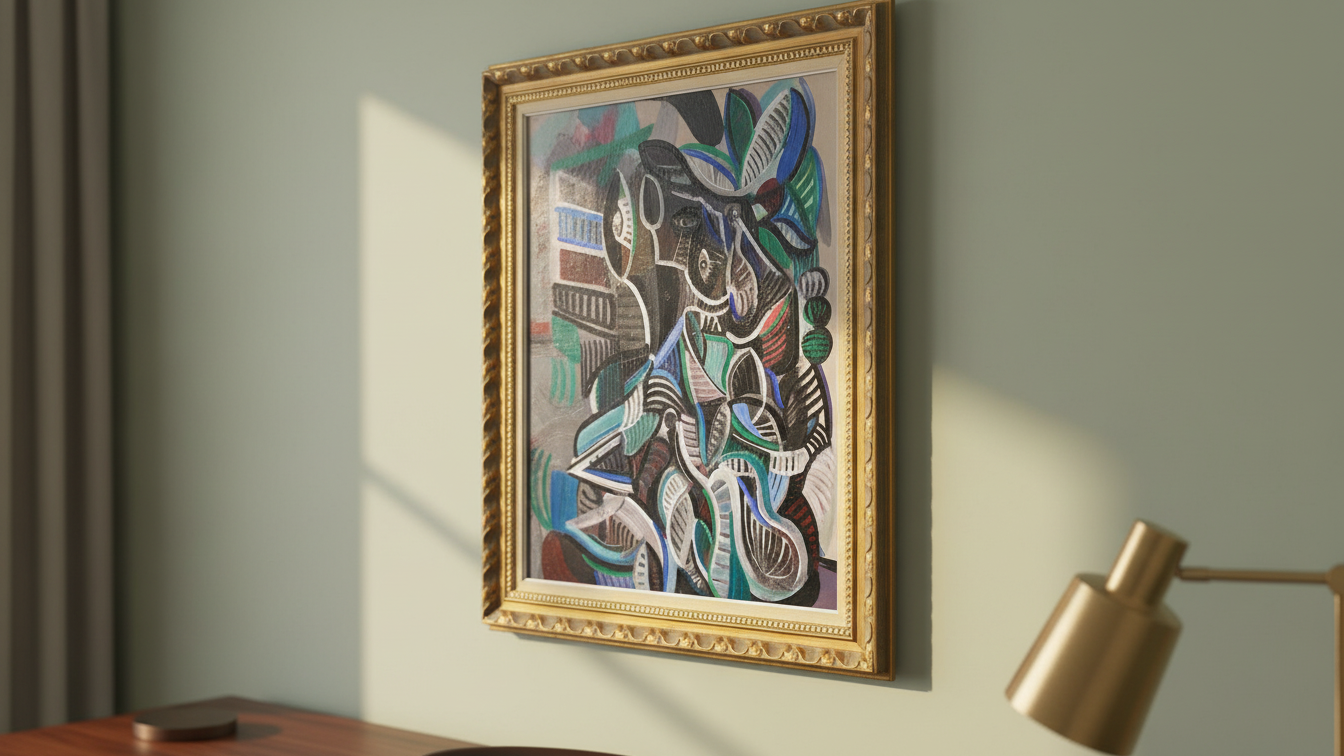 Woman looking out through the window – Oljemålning med guldram (100% klar)