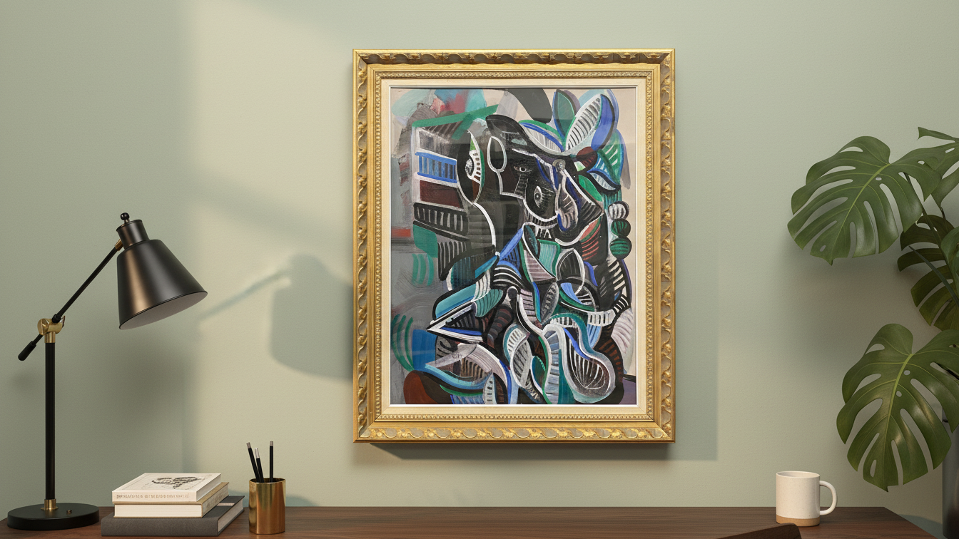 Woman looking out through the window – Oljemålning med guldram (100% klar)