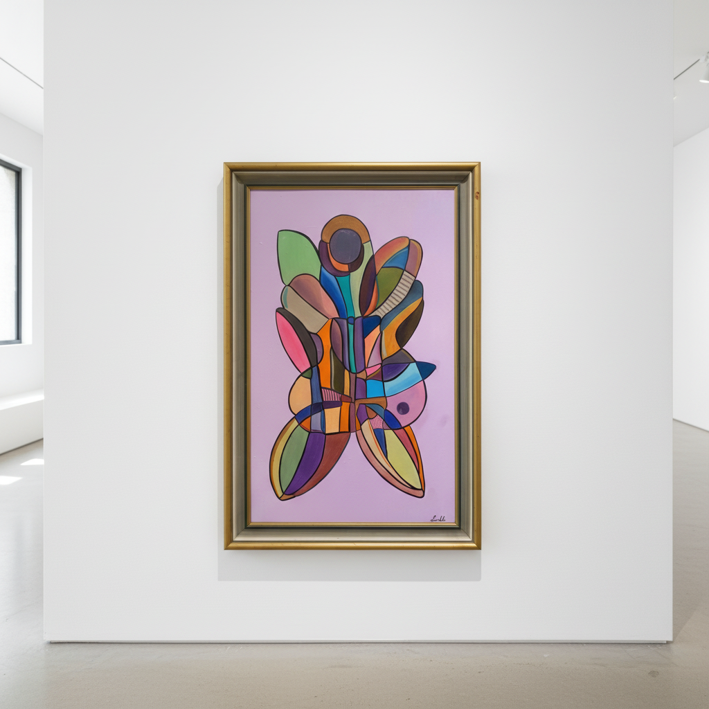 Sommerfugl (Butterfly effect) – Oljemålning med guldram, 68 x 102 x 5.5 (100% klar)